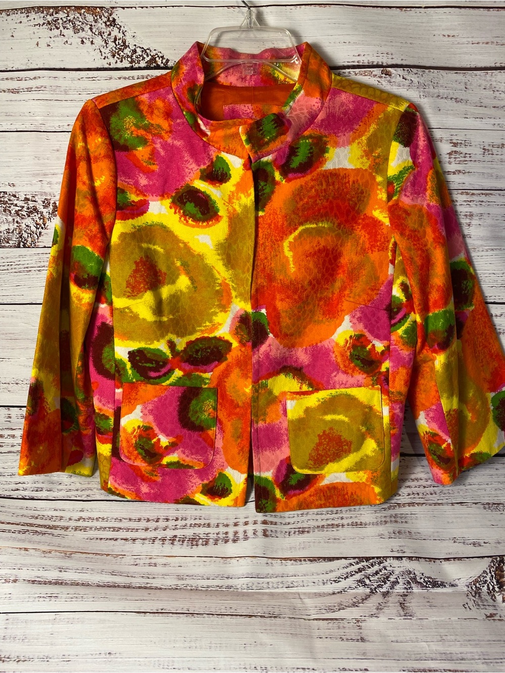 Vibrant Floral Cropped Blazer - Pink, Orange & Yellow Sz-8